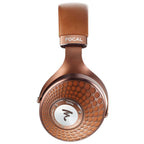 Close-up of Focal Stellia Closed-Back Dynamic Headphones showcasing brown ear cup and padded headband on white background