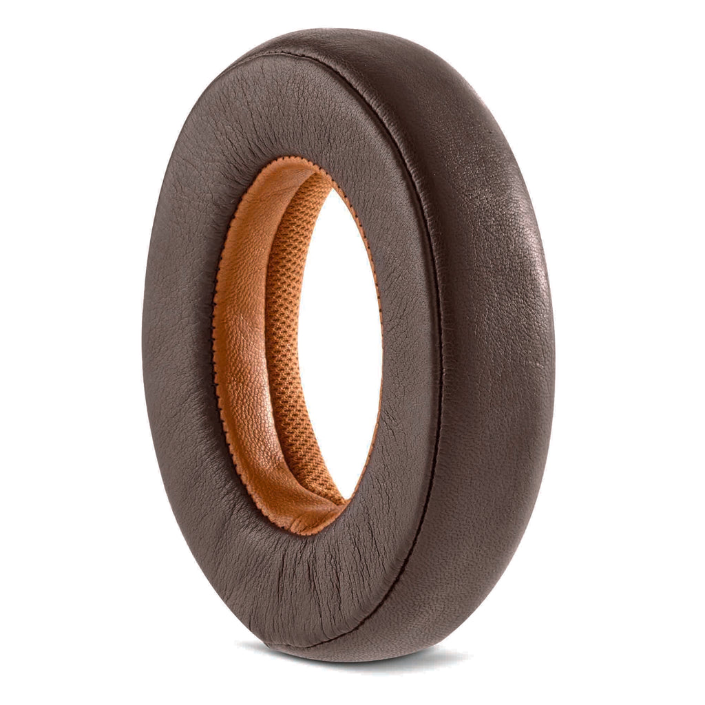 Replacement brown leather ear pad for Focal Stellia Closed-Back Dynamic Headphones shown isolated on white background