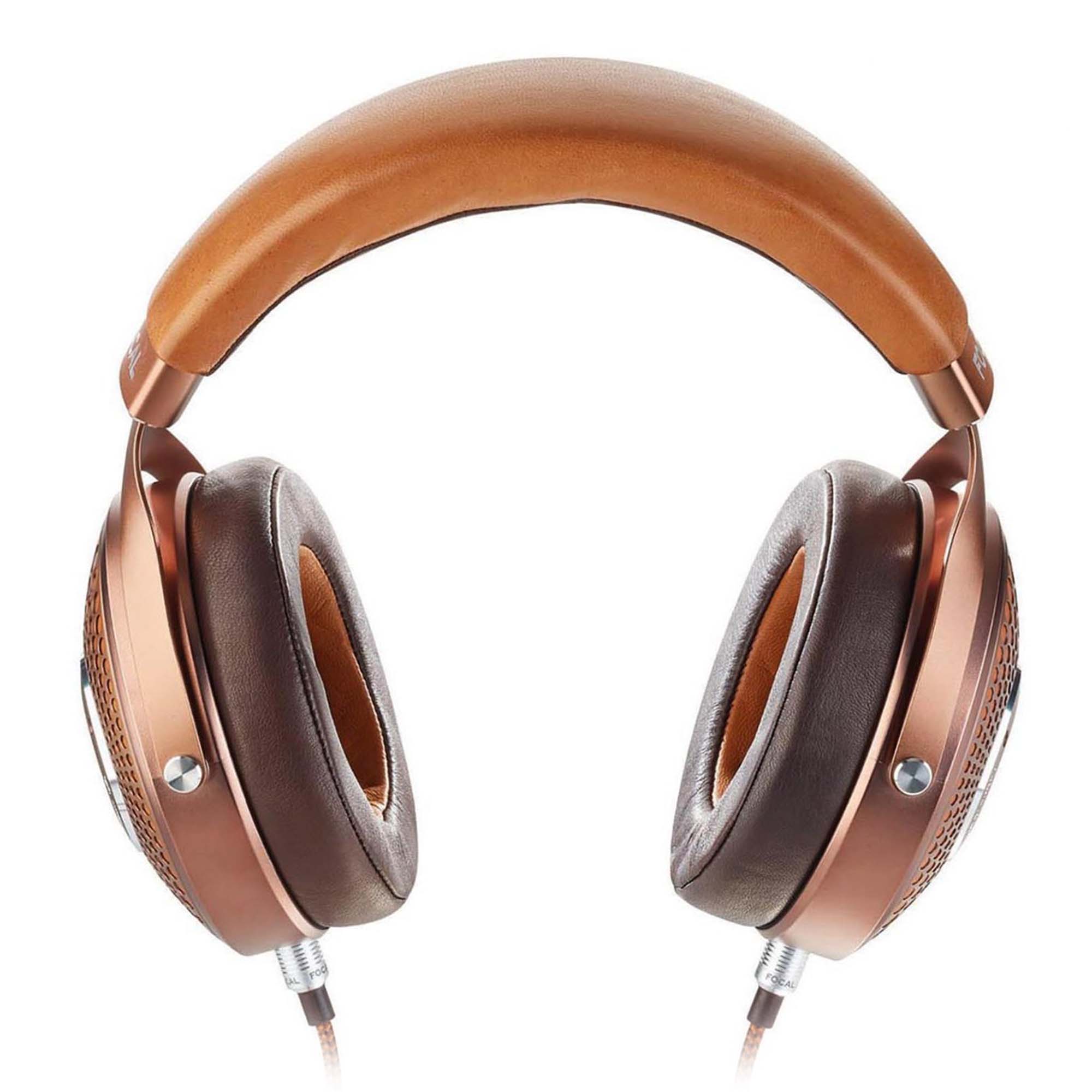 Focal Stellia Closed-Back Dynamic Headphones with brown leather headband and cushioned ear cups on white background