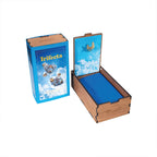 Packaging box and wooden case of Campfire Trifecta 'Astral Plane' - Flagship IEM with blue and sky cloud design