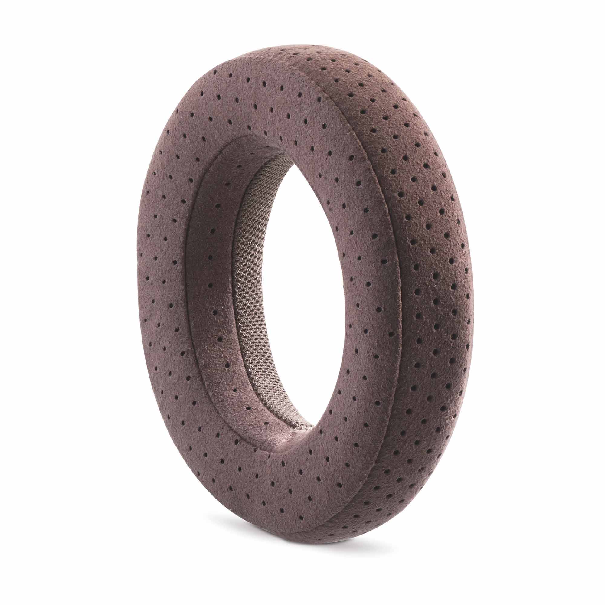 Replacement padded ear cushion for Focal Clear MG Open-Back Headphone in brown perforated material isolated on white background