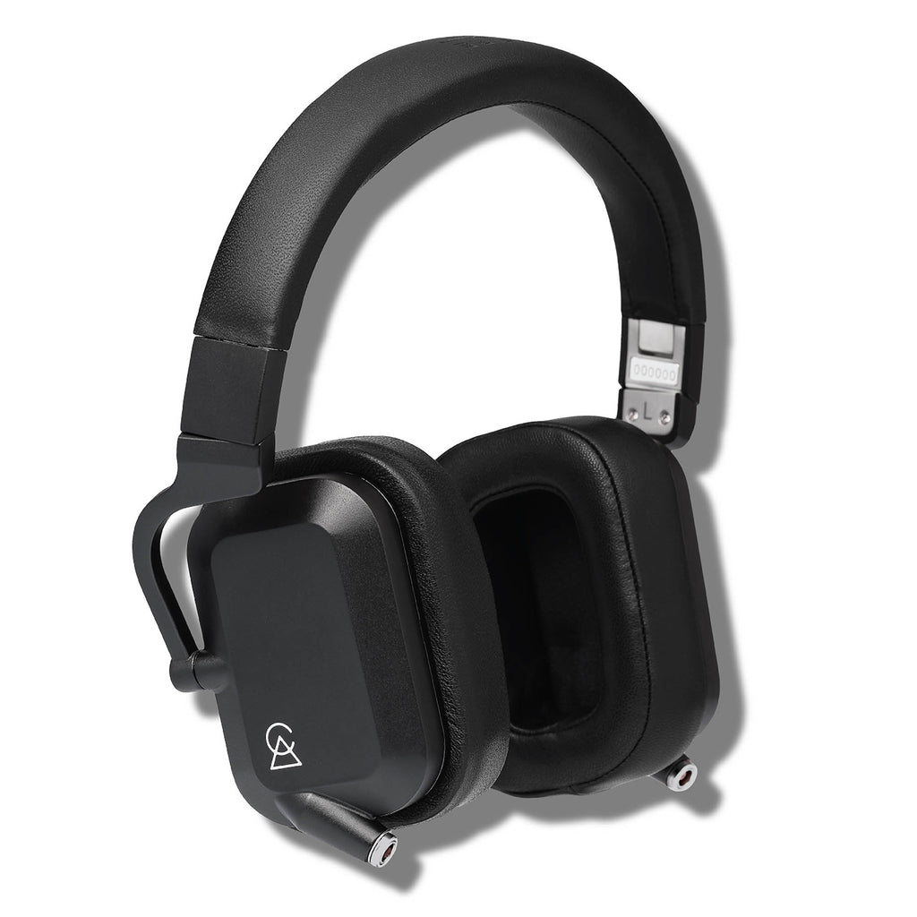 Campfire Cascade closed-back headphones with black aluminum stainless steel chassis and padded ear cups on white background