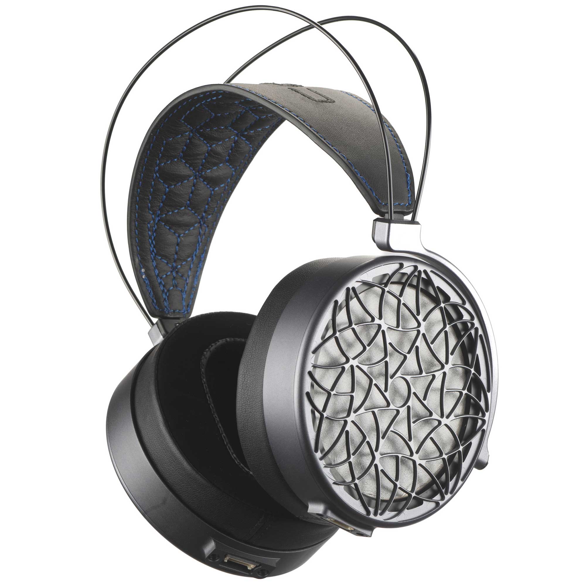 Dan Clark Audio Corina Reference Electrostatic Headphone showing open-back ear cups and stitched padded headband on white background