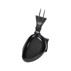 Close-up of the black carbon fiber ear cup and headband attachment of Dan Clark Audio AEON 2 Noire headphone