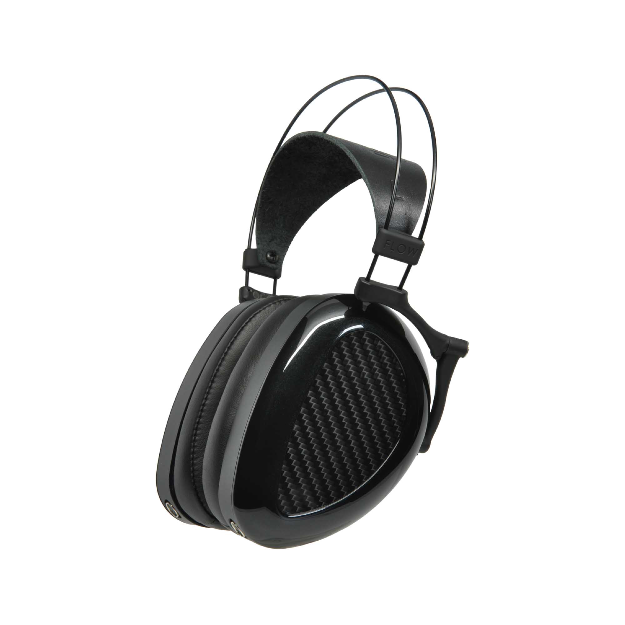 Dan Clark Audio AEON 2 Noire closed back headphones with metallic black finish and carbon fiber ear cups on white background