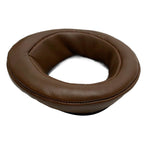 Close-up of a brown Abyss Earpads for Diana / JOAL Headphones ear pad made from soft leather material on white background