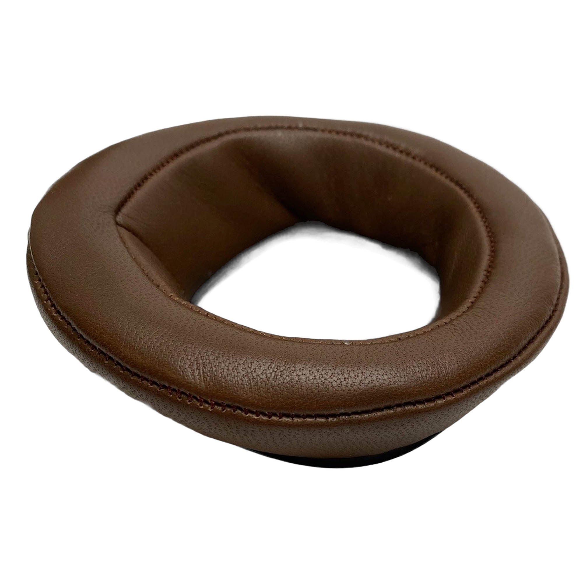 Close-up of a brown Abyss Earpads for Diana / JOAL Headphones ear pad made from soft leather material on white background
