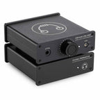 HeadAmp Gilmore Lite Mk2 Class-A Headphone Amplifier with rotary volume knob and dedicated power supply in black finish on white background