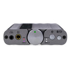 Front view of iFi Audio xDSD Gryphon Portable DAC/Amp showing headphone jacks, control knob, and function buttons on white background
