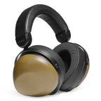 HIFIMAN HE-R10D Closed-Back Dynamic Headphones with wood ear cups and padded black headband on white background