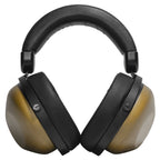 HIFIMAN HE-R10D Closed-Back Dynamic Headphones with carved wood cups and black padded headband on white background
