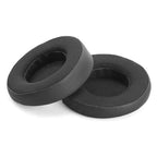 Pair of black HIFIMAN Pali Pads ear pads for HE-series headphones on white background close-up view