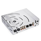 Rear view of the silver iFi Audio Pro iCAN Signature Tube + Solid State Headphone Amp showing multiple audio input and output ports