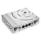iFi Audio Pro iCAN Signature Tube + Solid State Headphone Amp with silver chassis and multiple input controls on white background