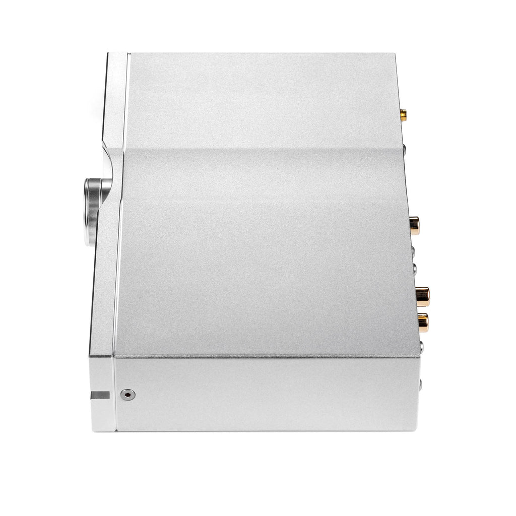 Top view of the silver iFi Audio NEO iDSD Desktop DAC & Headphone Amp showing its sleek aluminum casing