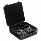 Meze Elite open back headphones displayed inside a black protective carrying case with foam padding