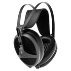 Meze Elite open back planar magnetic headphones with padded leather headband and black ear cups on white background