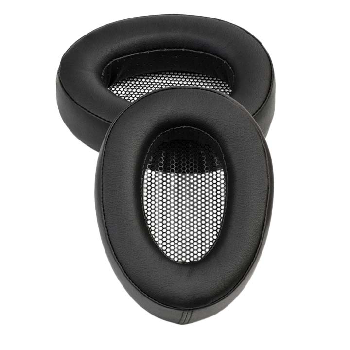 Pair of black Meze Elite / Empyrean Earpads with soft padding and mesh center designed for comfort and sound quality replacement