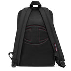 Back view of HeadAmp Embroidered Champion Backpack in black with padded straps and embroidered logo on mesh fabric panel