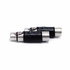 RAAL-requisite Open-Baffle Compensation Barrels for SR1 in silver with black labels on white background close-up view