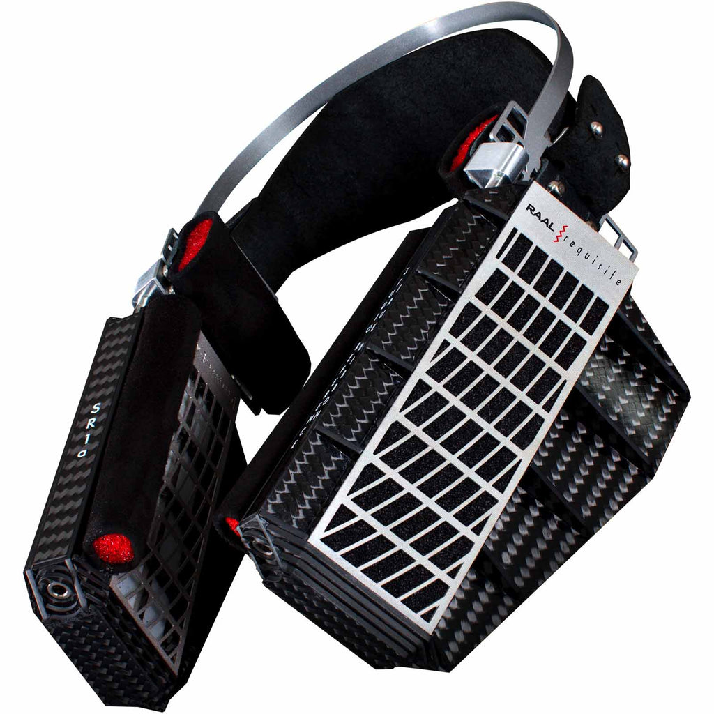 RAAL-requisite SR1a Ribbon Headphone with distinctive carbon fiber design and open earfield monitor style close-up