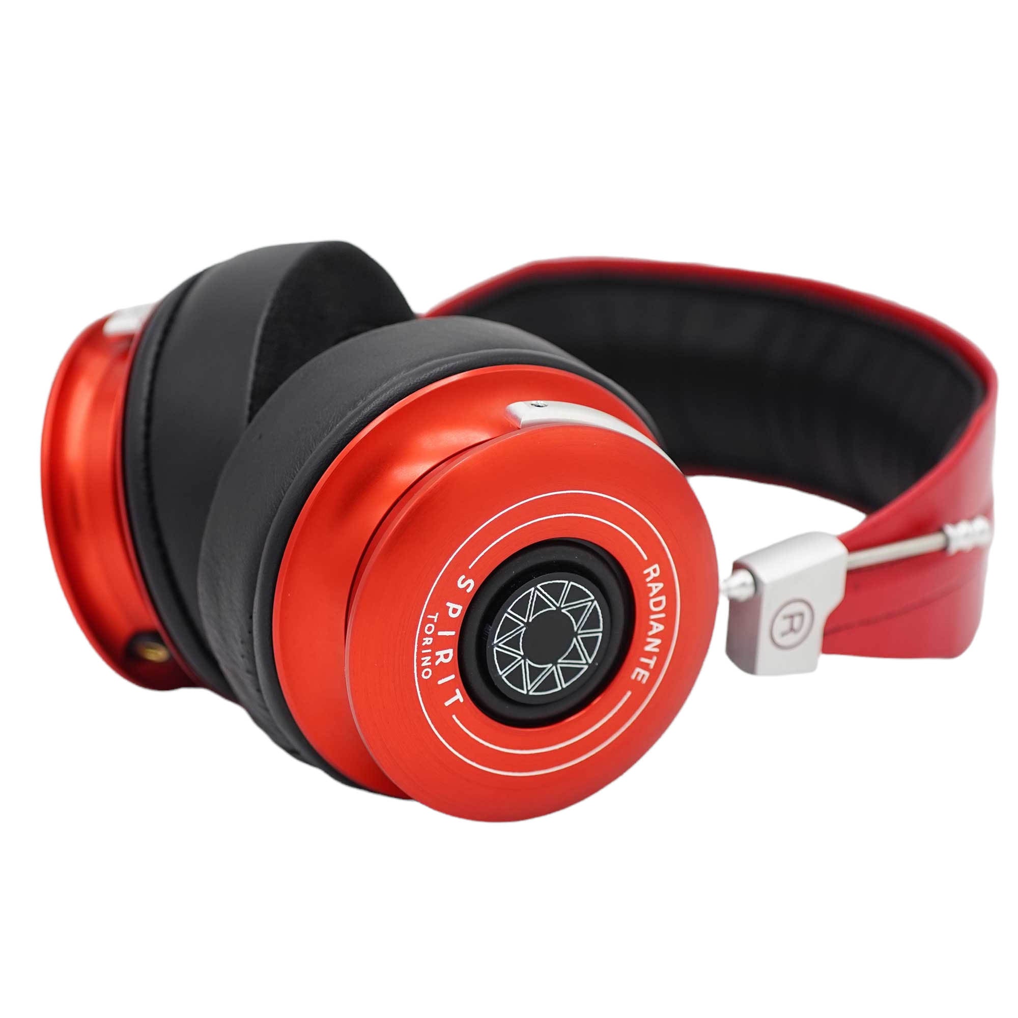 Spirit Torino Radiante Closed-Back (Pre-Owned) headphones in red with black ear pads and silver metal accents on white background