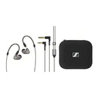 Sennheiser IE600 In-Ear Monitors with detachable cables, angled plugs, and black carrying case on white background