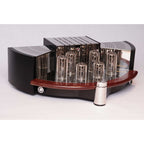 Sennheiser Orpheus HE90 / HEV90 vacuum tube amplifier with glass tubes and wood trim on white background