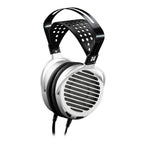 HIFIMAN Shangri-La Jr. Electrostatic Headphones with silver ear cups and perforated black head strap on white background
