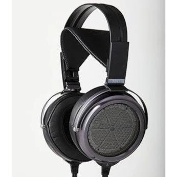 STAX SR-009BK Limited Edition Black Open-Back Electrostatic Headphones with padded headband and silver accents on white background