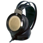 STAX SR-007 MK2 Electrostatic Headphones with black frame and gold mesh open back on white background