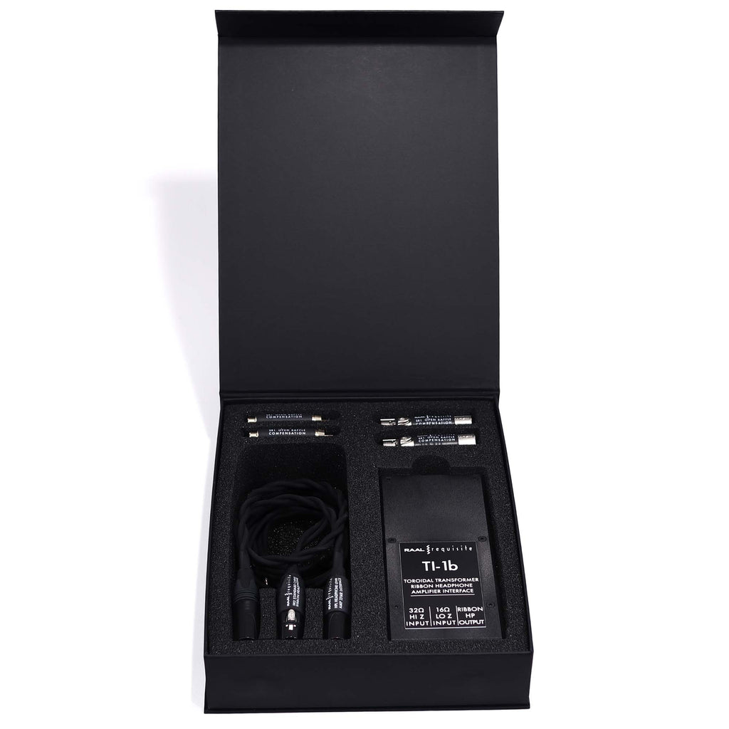 RAAL-requisite TI-1 Amp Interface for True-Ribbon™ Headphones with cables and transformer in black presentation box