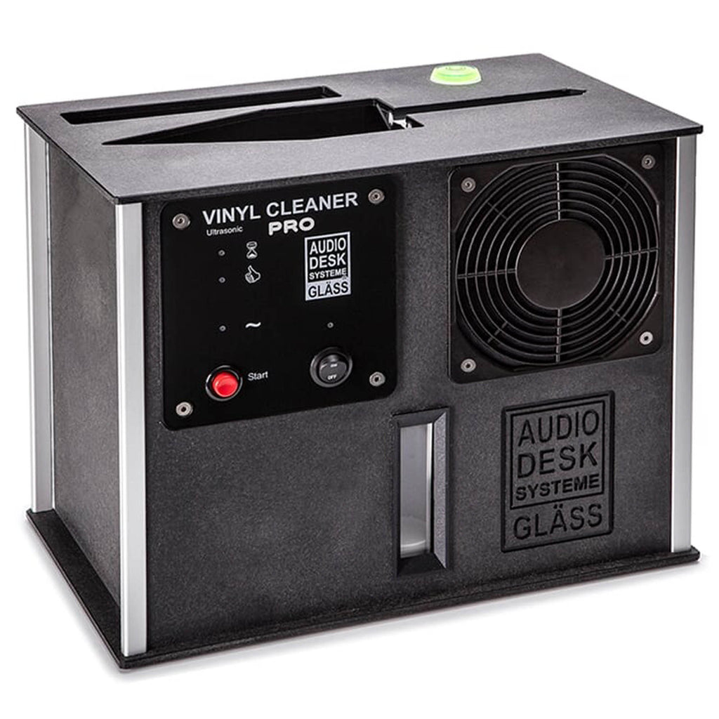 Audio Desk Vinyl Cleaner Pro X record cleaning machine with black casing and control panel on white background