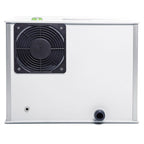 Side view of the Audio Desk Vinyl Cleaner Pro X showing ventilation fan and water inlet on white background