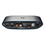 Rear view of iFi Audio ZEN CAN Signature HFM headphone amplifier showing balanced and single-ended inputs and outputs on white background