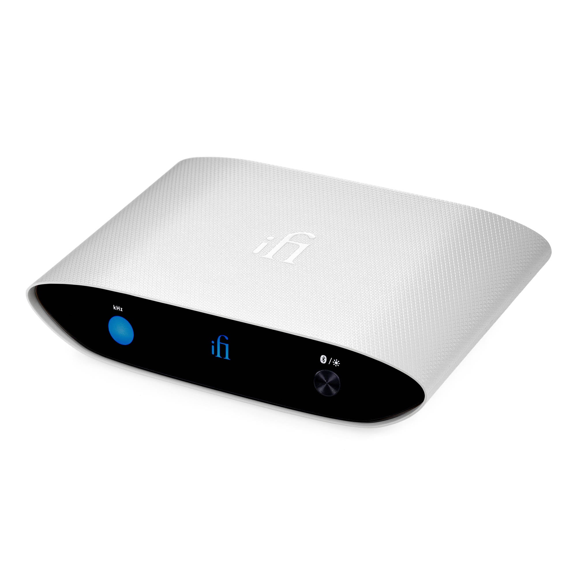 iFi Audio ZEN Air Blue wireless Bluetooth DAC with white textured top and digital display on black front panel