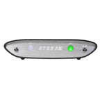 Front view of iFi Audio ZEN Stream Network Audio Transport with silver finish and illuminated status lights